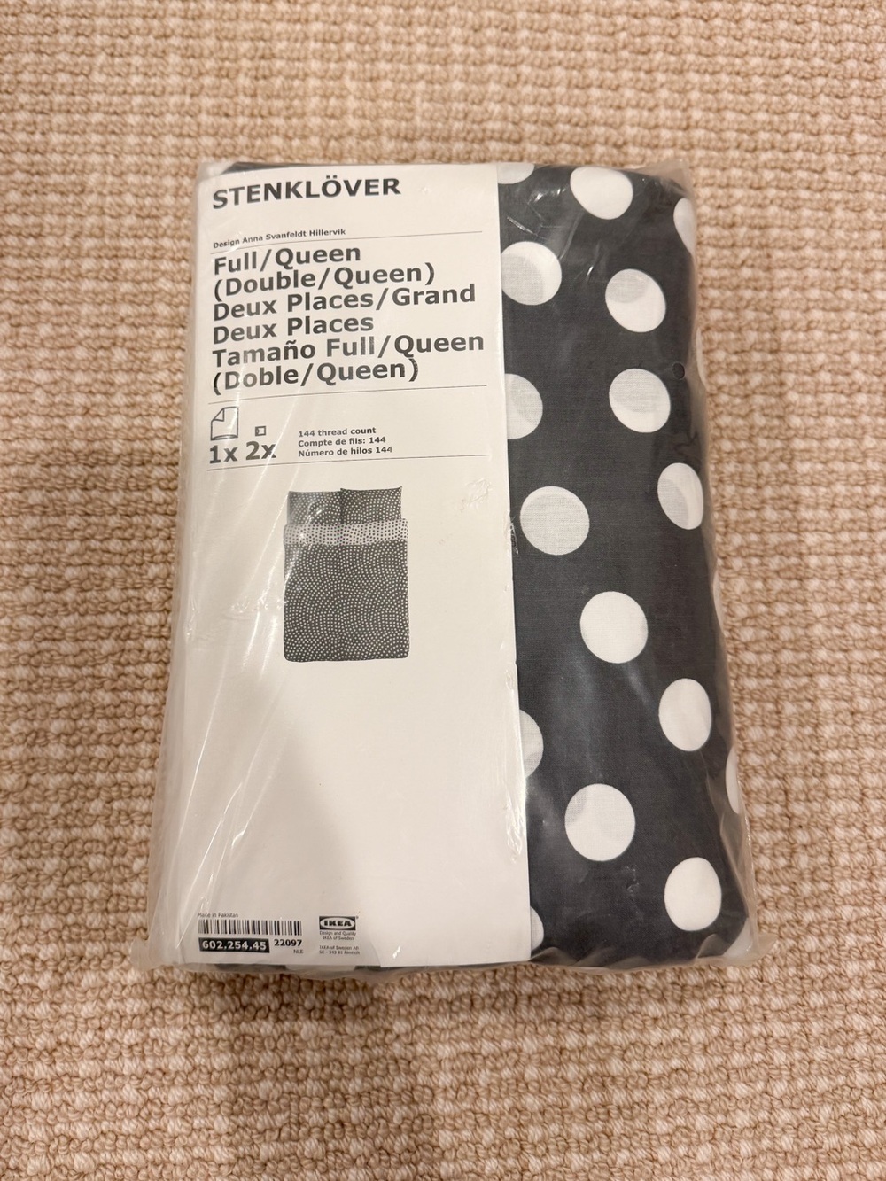 IKEA STENKLÖVER Full/Queen Duvet Cover - Gray with White Polka Dots